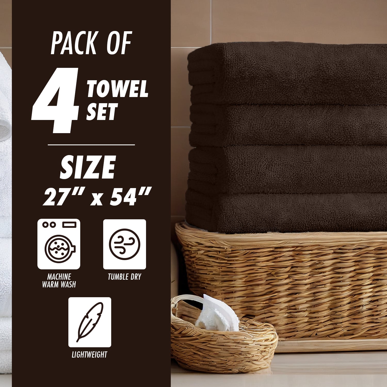 Dark Brown Bath Towels Set (Pack of 4)