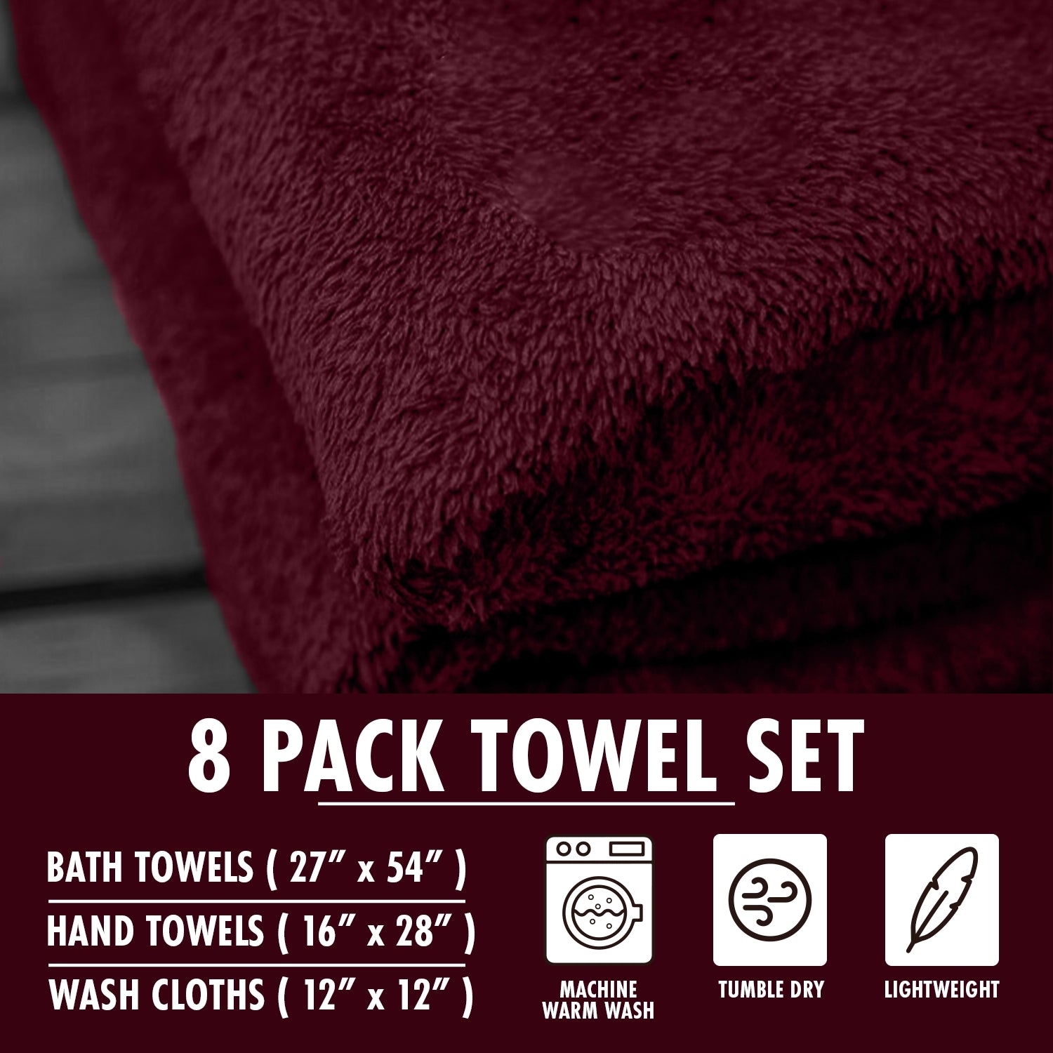 Burgundy Bath Towels Set (Pack of 8)
