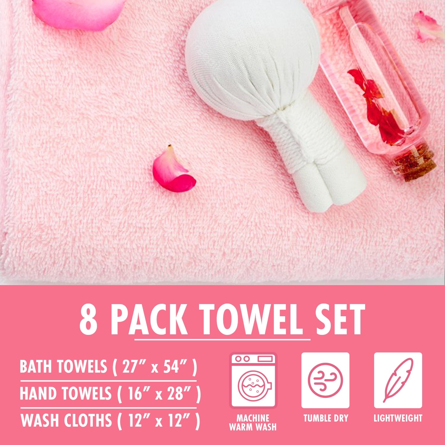 Pink Towel Set (Pack of 8)