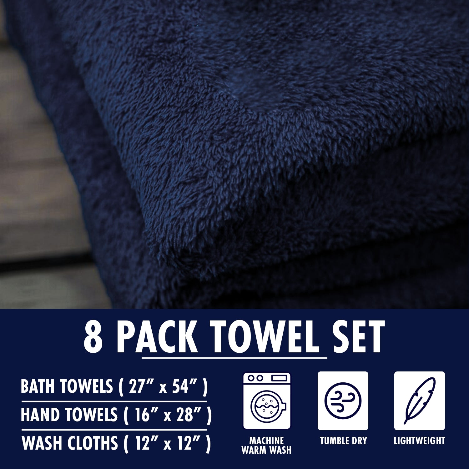 Blue Towel Set (Pack of 8)