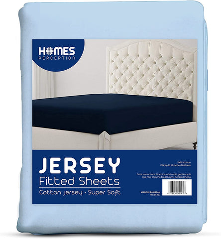 Light Blue Cotton Jersey Fitted Sheet