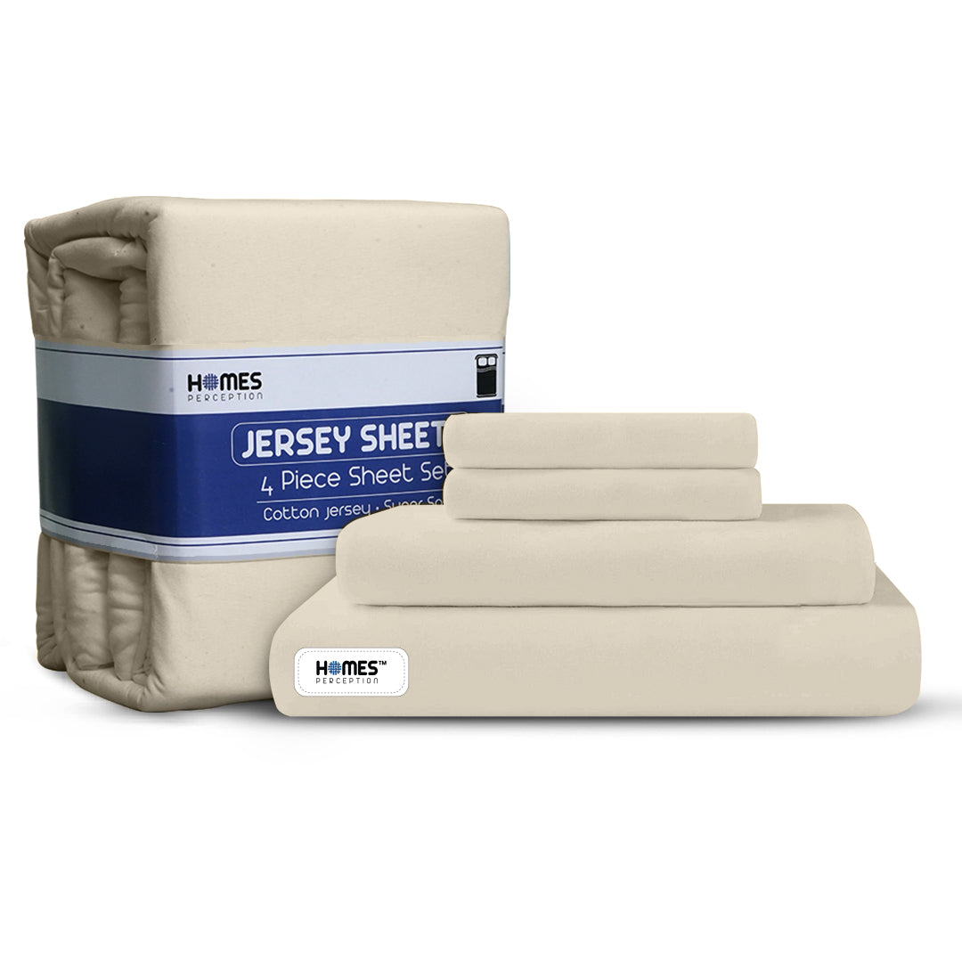 Beige Cotton Jersey Sheet Set